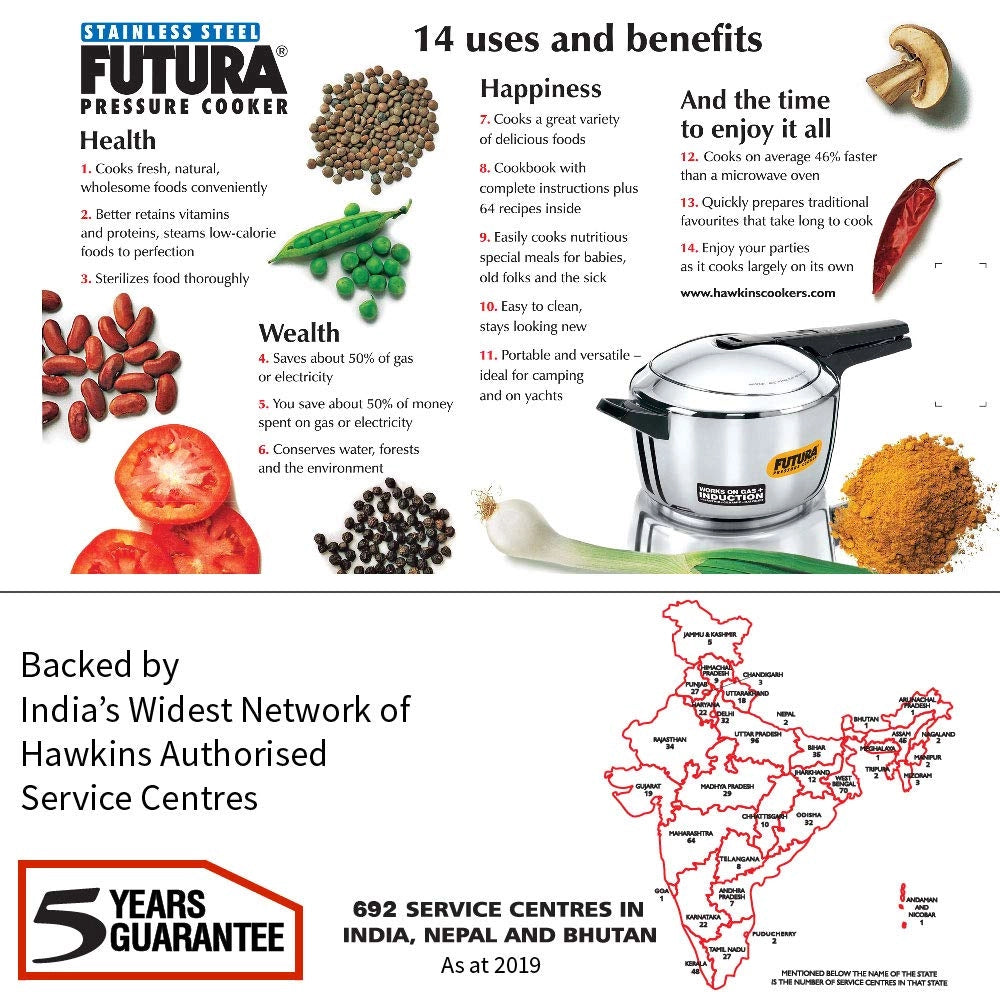 Hawkins Pressure Cooker Futura Stainless Steel Induction Compatible