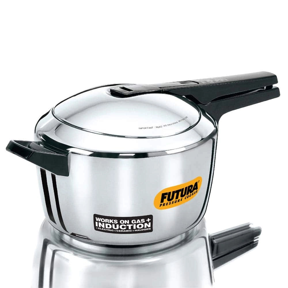 Hawkins Pressure Cooker Futura Stainless Steel Induction Compatible - Silver, 5.5 Ltr