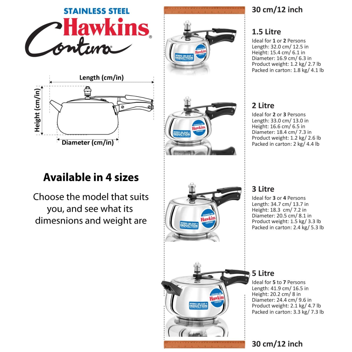 Hawkins Pressure Cooker Contura Stainless Steel (Silver)