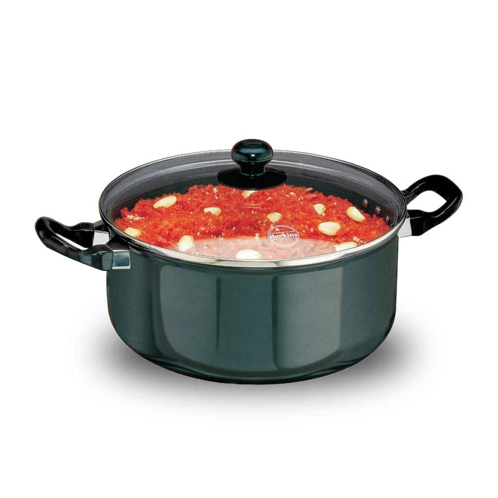 Hawkins Stew pot Futura Hard Anodised with Glass Lid (Black) - 5 Ltr, Hard Anodised
