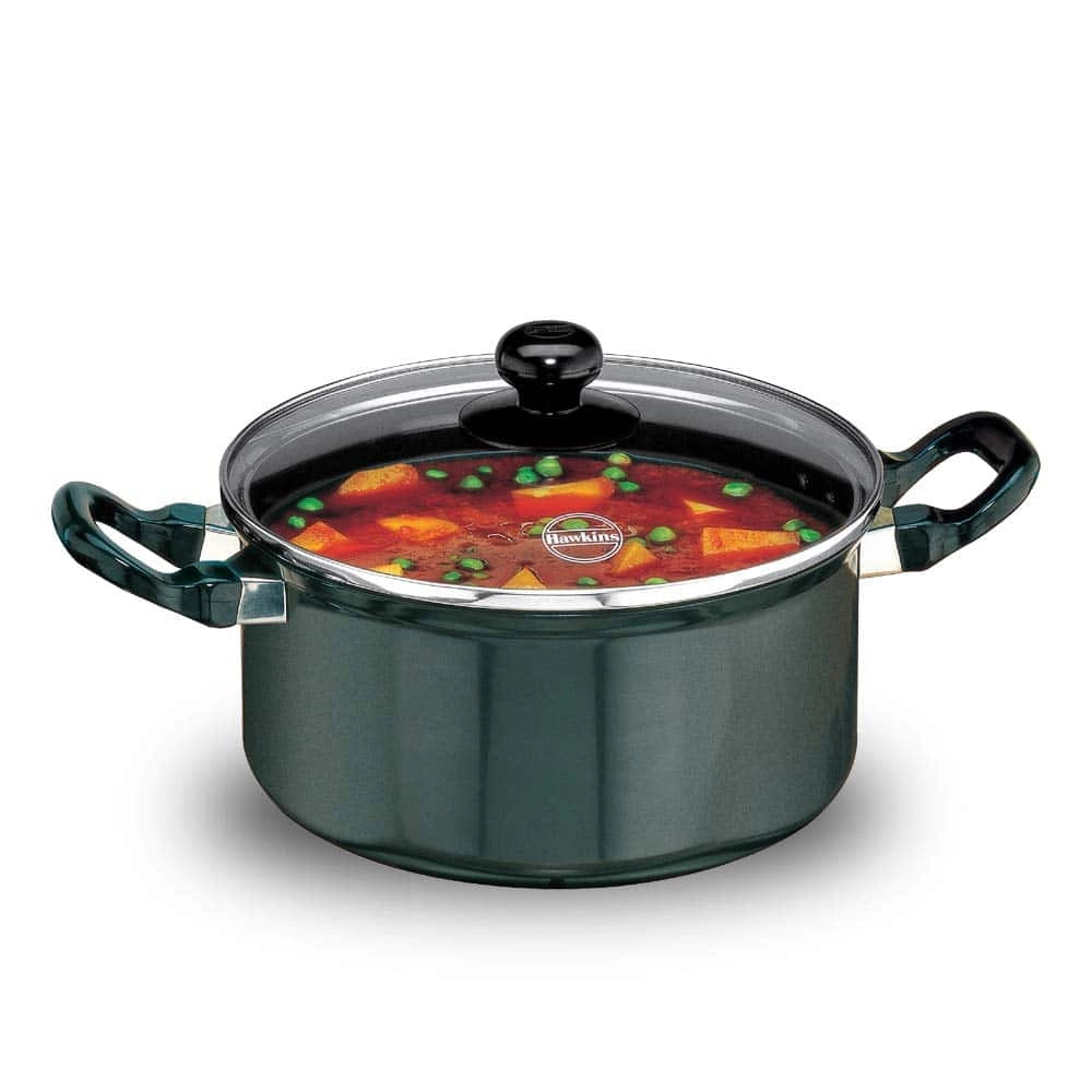Hawkins Stew pot Futura Hard Anodised with Glass Lid (Black) - 3 Ltr, Nonstick