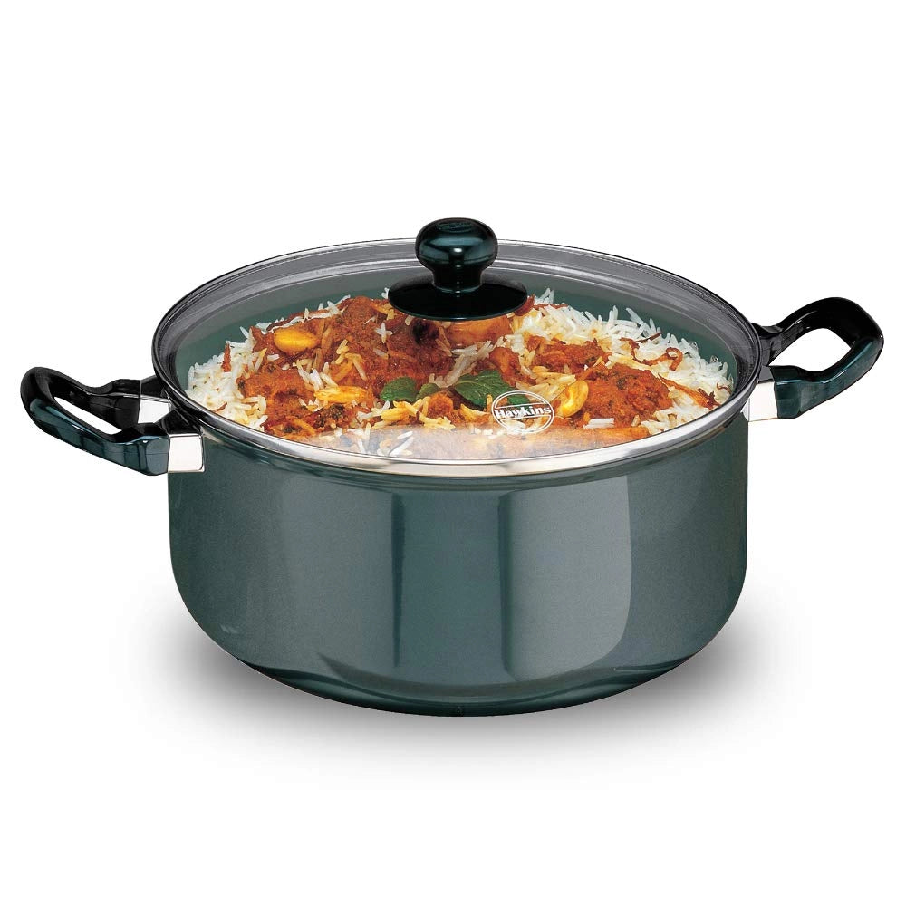 Hawkins Stew pot Futura Hard Anodised with Glass Lid (Black) - 5 Ltr, Nonstick