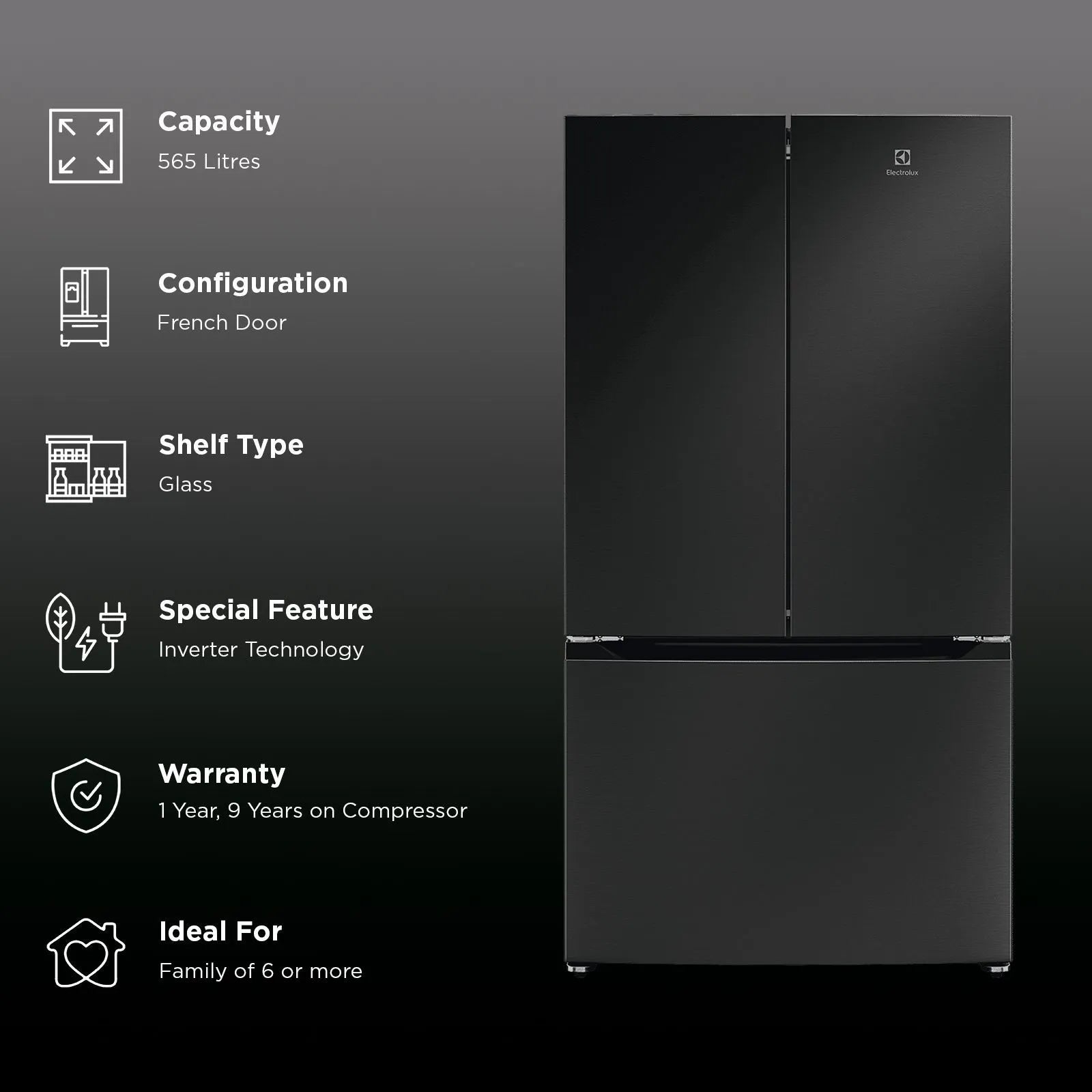 Electrolux EHE5600D-B 600 Series 565L Refrigerator: Touch Control & Sleek Design