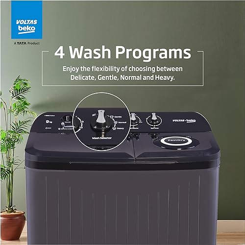 Voltas beko, A Tata Product 9 kg 5 Star Semi-Automatic Twin Tub Top Load Washing Machine, (WTT90UDX/BKGR4KPTD, Black, 2023 Model, Special Pulsator wash Method)