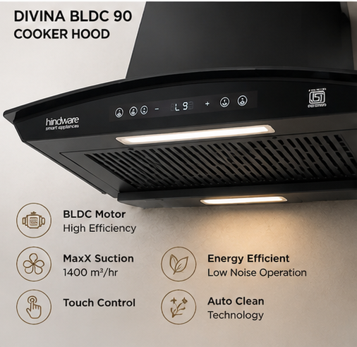 Hindware Divina BLDC 60 Chimney + Alverio 3 Burner Auto Ignition Cooktop Combo