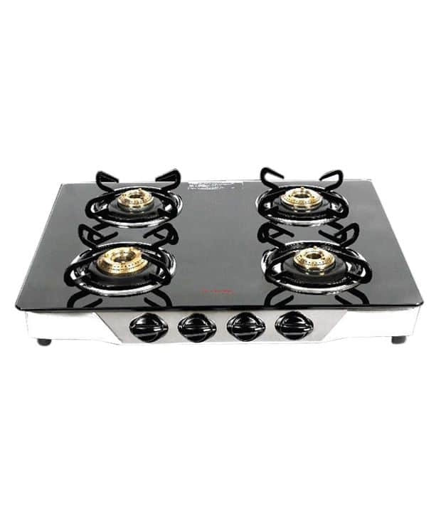 Hindware Primo Plus 4B AI Stainless Steel 4 Burner Cooktop, Black