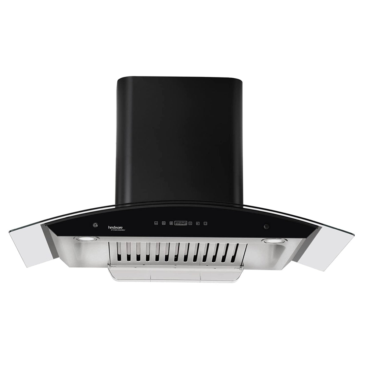 Hindware Nevio Plus 90cm 1200 m³/hr* SS Baffle Filter Wall Mounted Chimney for Kitchen With Classic Look, Touch Control and Auto Clean Technology (Black)