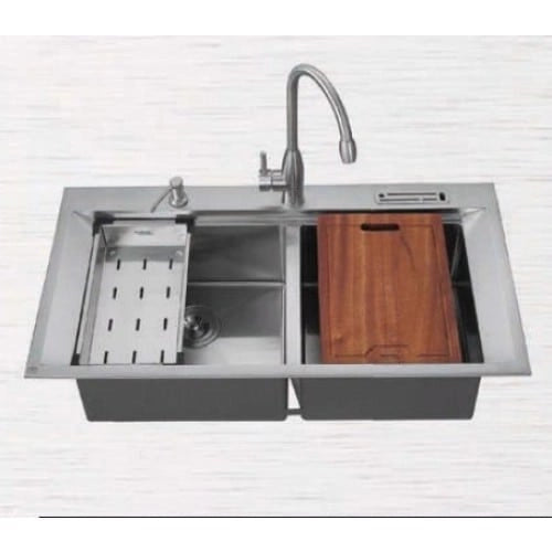 Hindware Ricardo Plus 37x20x9 inch Matt Finish SS Double Bowl Kitchen Sink