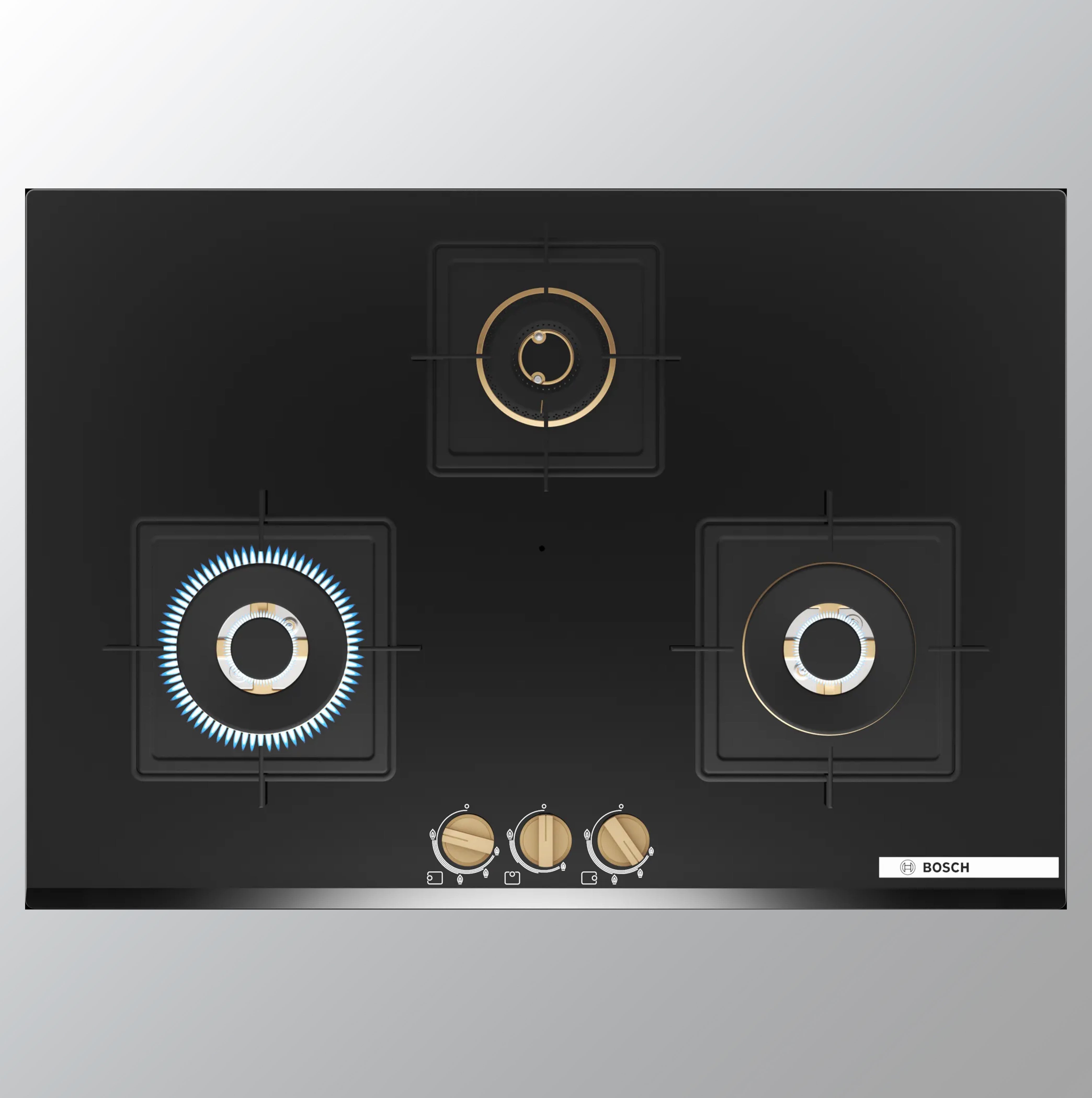 BOSCH PND7B6G20I Automatic Glass Hob 3 Brass BURNER Triple Ring Black 75 CM