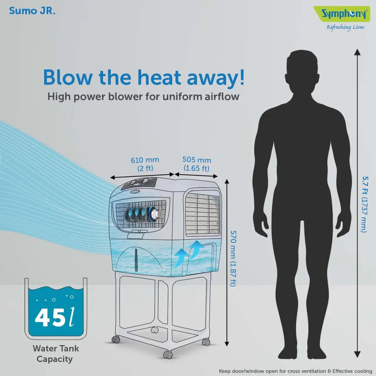Symphony Sumo Jr. Portable Desert Air Cooler 45-litres with Trolley (White)