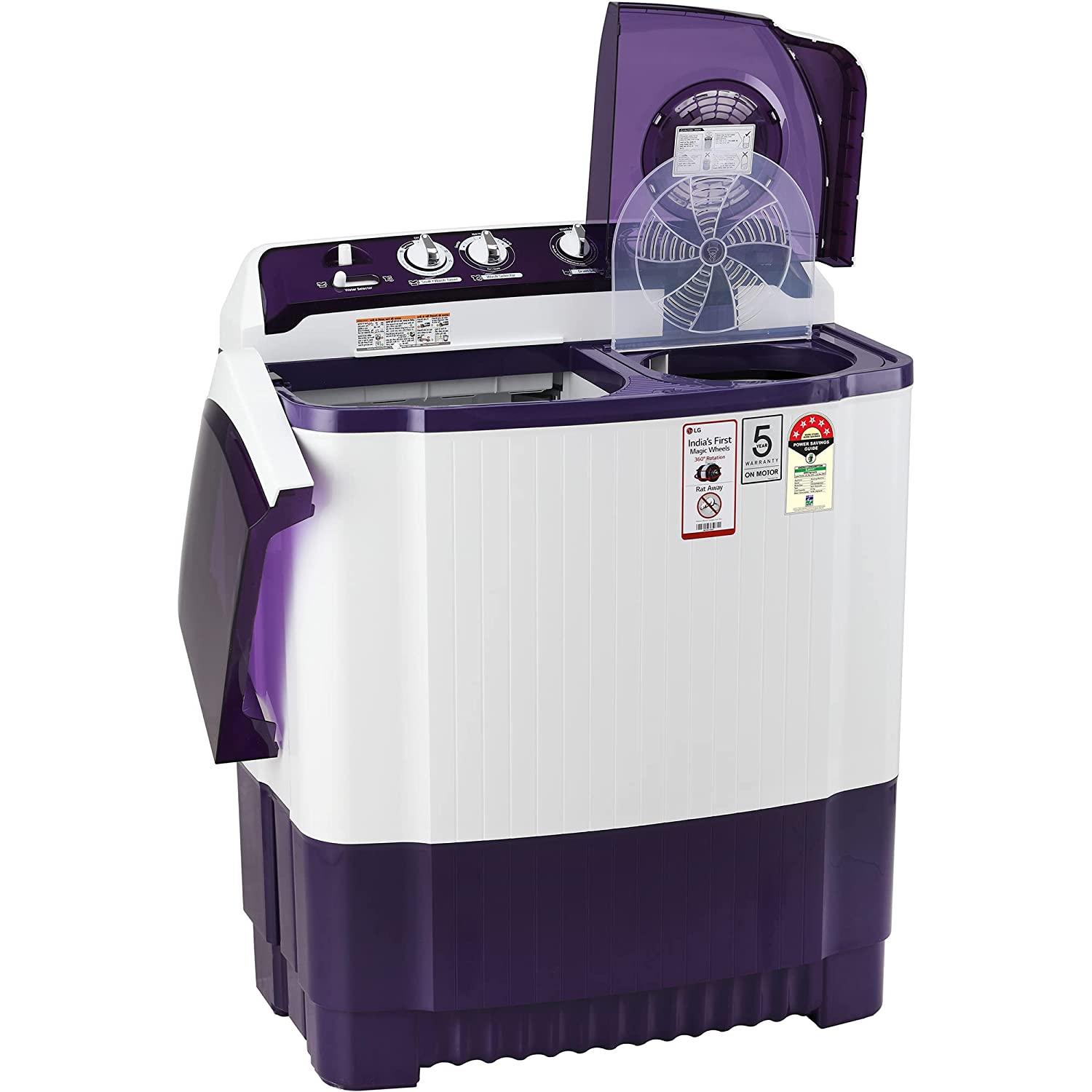 LG 8.5 Kg 5 Star Semi-Automatic Top Loading Washing Machine (P8535SPMZ, Purple, Roller Jet Pulsator), Large