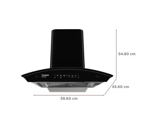 Crompton SensoSmart CHD-SSC60FLX-MBL 60cm 1368m3/hr Ducted Wall Mounted Chimney with Filterless Technology (Black)