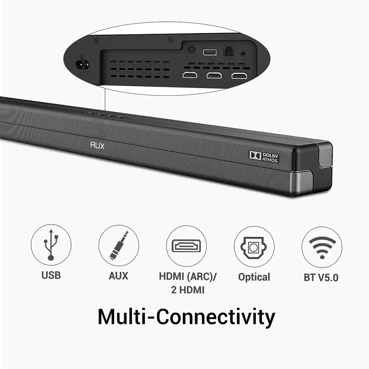 Zebronics ZEB-JUKE BAR 9700 PRO DOLBY ATMOS Bluetooth Home Theater Soundbar With Subwoofer Supporting 4K HDR, Wall Mount, USB, AUX, Optical IN, 3xHDMI & Remote Control. (450 Watt, 2.1.2 Channel)