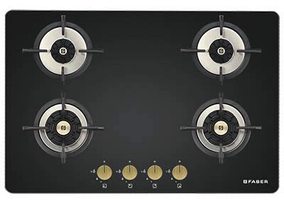 Faber Hobtop 4 Brass Burner Auto Electric Ignition (Maxus HT784 CRS BR CI AI) Black