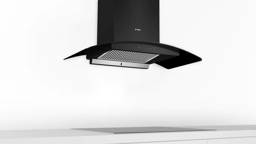 Bosch 90 cm Self Clean Technology glass Kitchen Chimney (HOOD DWHA98G60I, Oil collector Filter technology, Touch Control, Black) (DWHA98G60I)