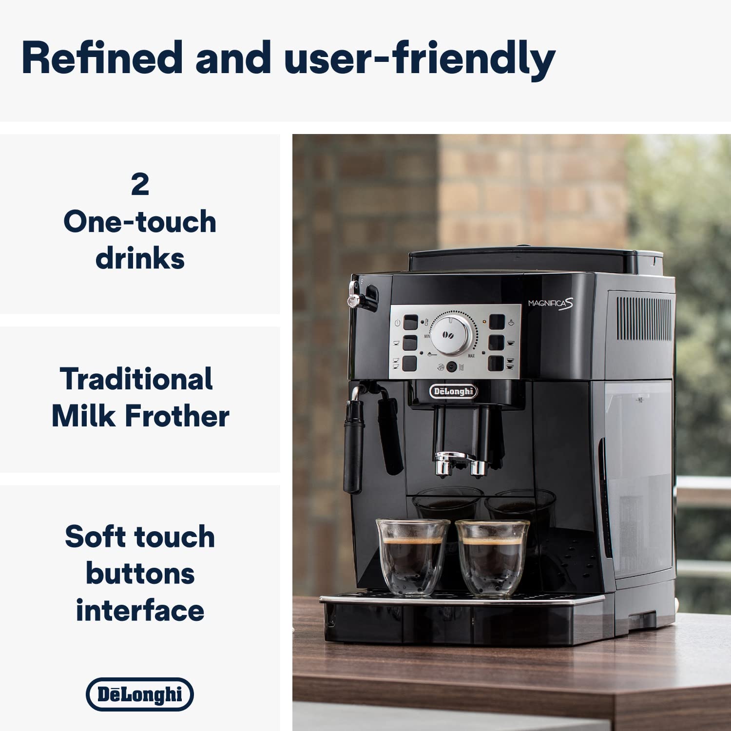 Delonghi Ecam22.110.B|Magnifica|Bean To Cup Fully Automatic Coffee Machine With Adjustable Grinder|Espresso,Cappuccino,Latte & More Recipe Options|15 Bar Pressure|Free Demo & Installation(Bla
