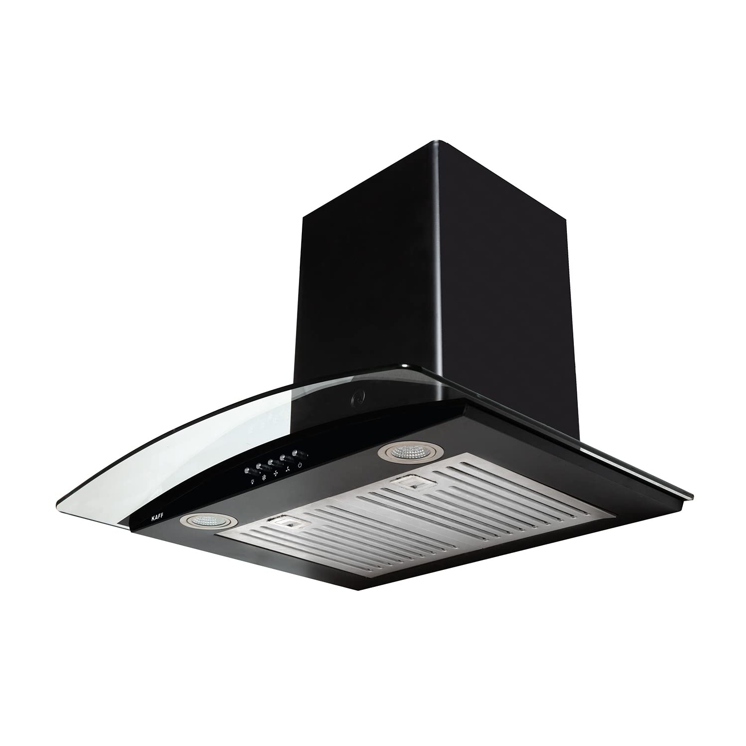 KAFF Flo BF 60 Cm Chimney | Heavy Duty Baffle Filter | Matt Black Rust Free Coating | Black Curved Tempered Glass