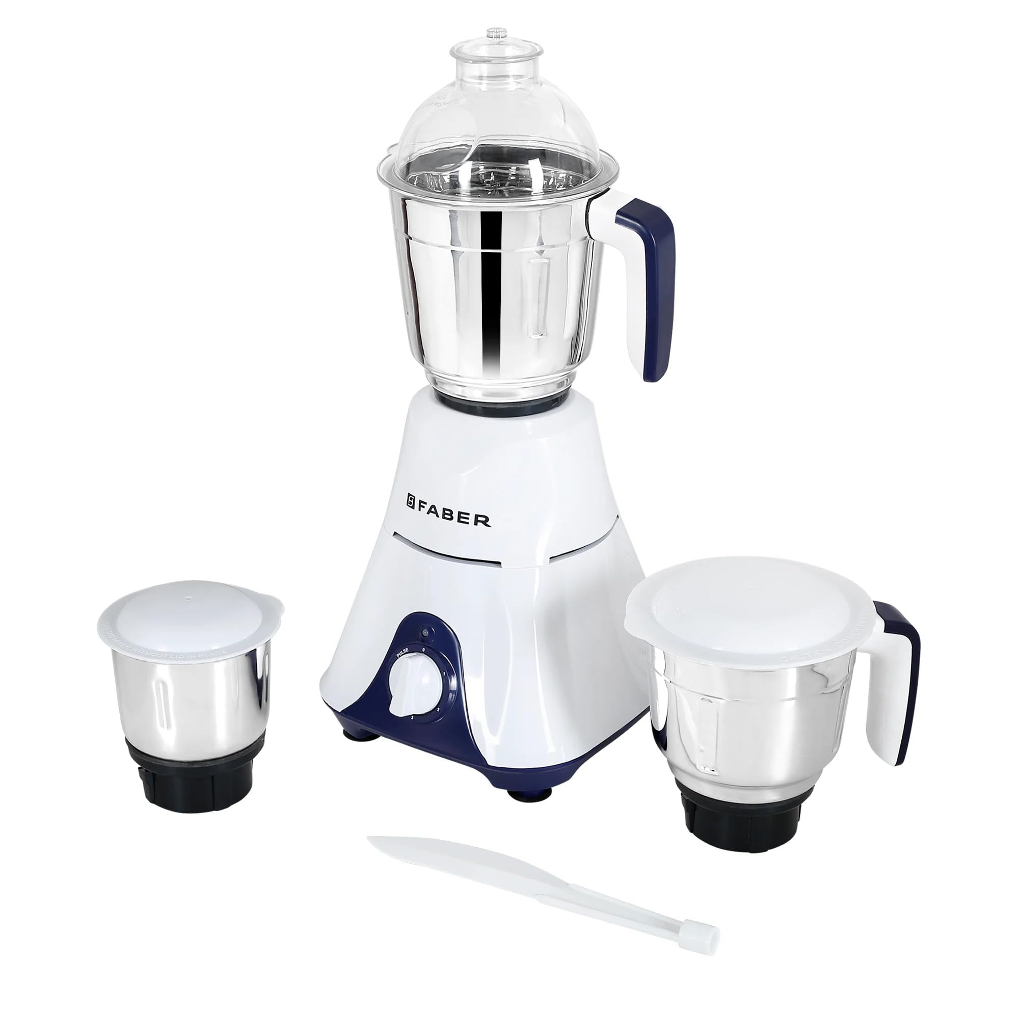 Faber Primo 550W Blender Mixer Grinder, 3 SS clip lock jars and blades || low-noise copper motor, up to 18000 rpm speed || 2 yr comprehensive and 5 yr motor warranty (FMG PRIMO 550 W 3J INDIG