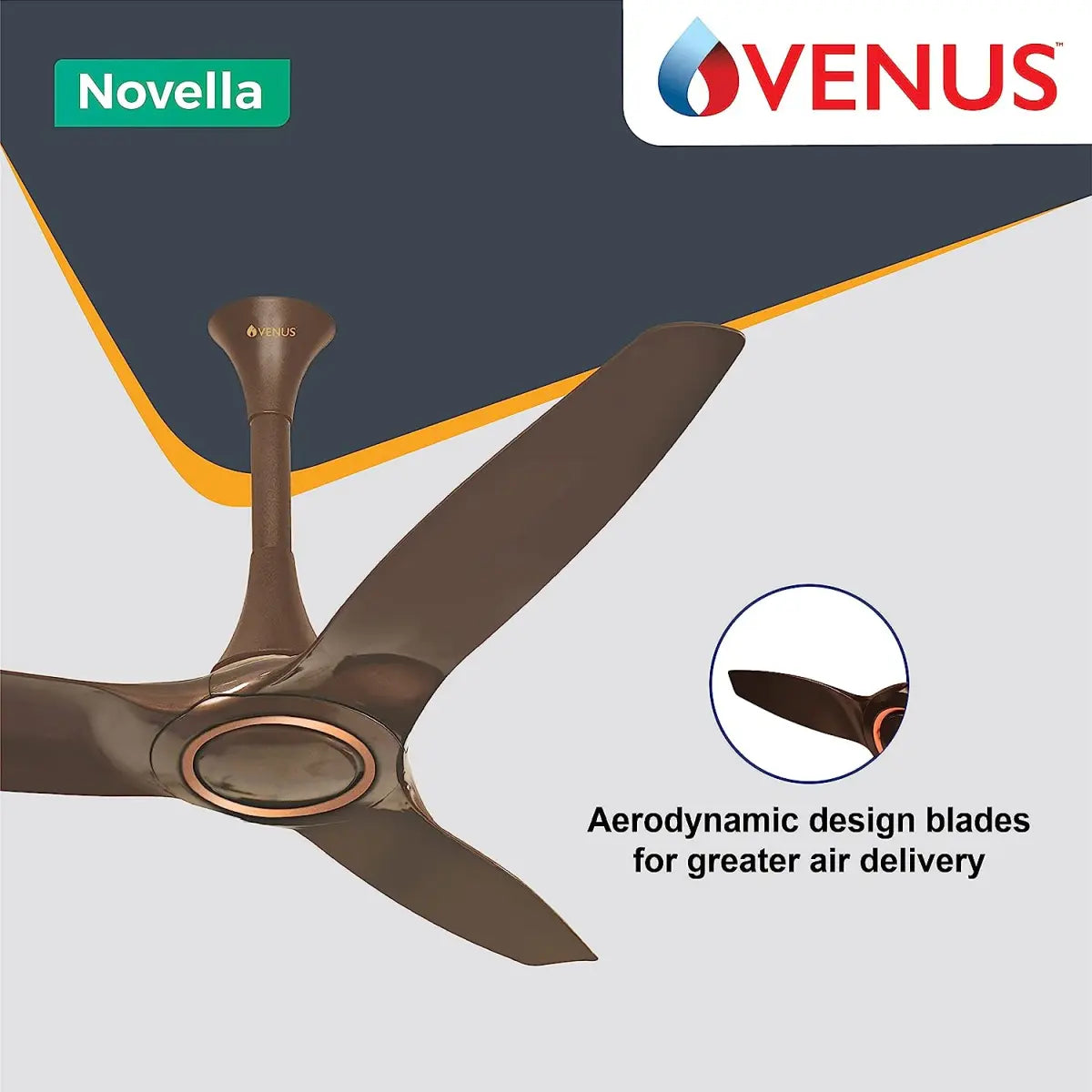 VENUS Novella ABS Fan NP1200, 18 Pole Powerful motor (Pack Of 1, Hazel Brown)