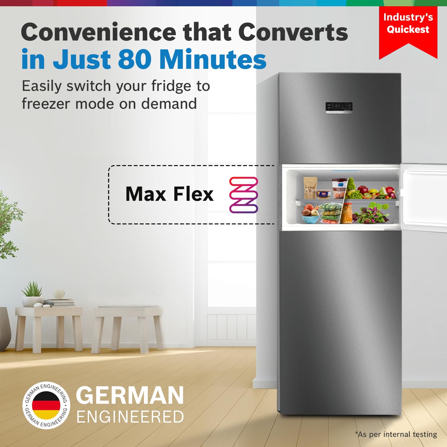 Bosch 335L Max Flex 3 Star 8-in-1 Convertible Vario Inverter Frost Free Triple Door Refrigerator Smoky Silver (CMC36K03NI)
