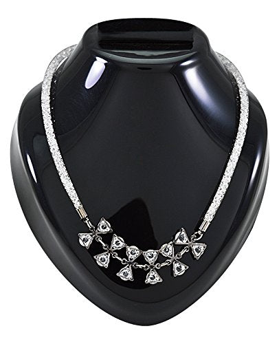 Giftipedia Statement Necklace with Triangular Mesh Pendants, Black and Silver