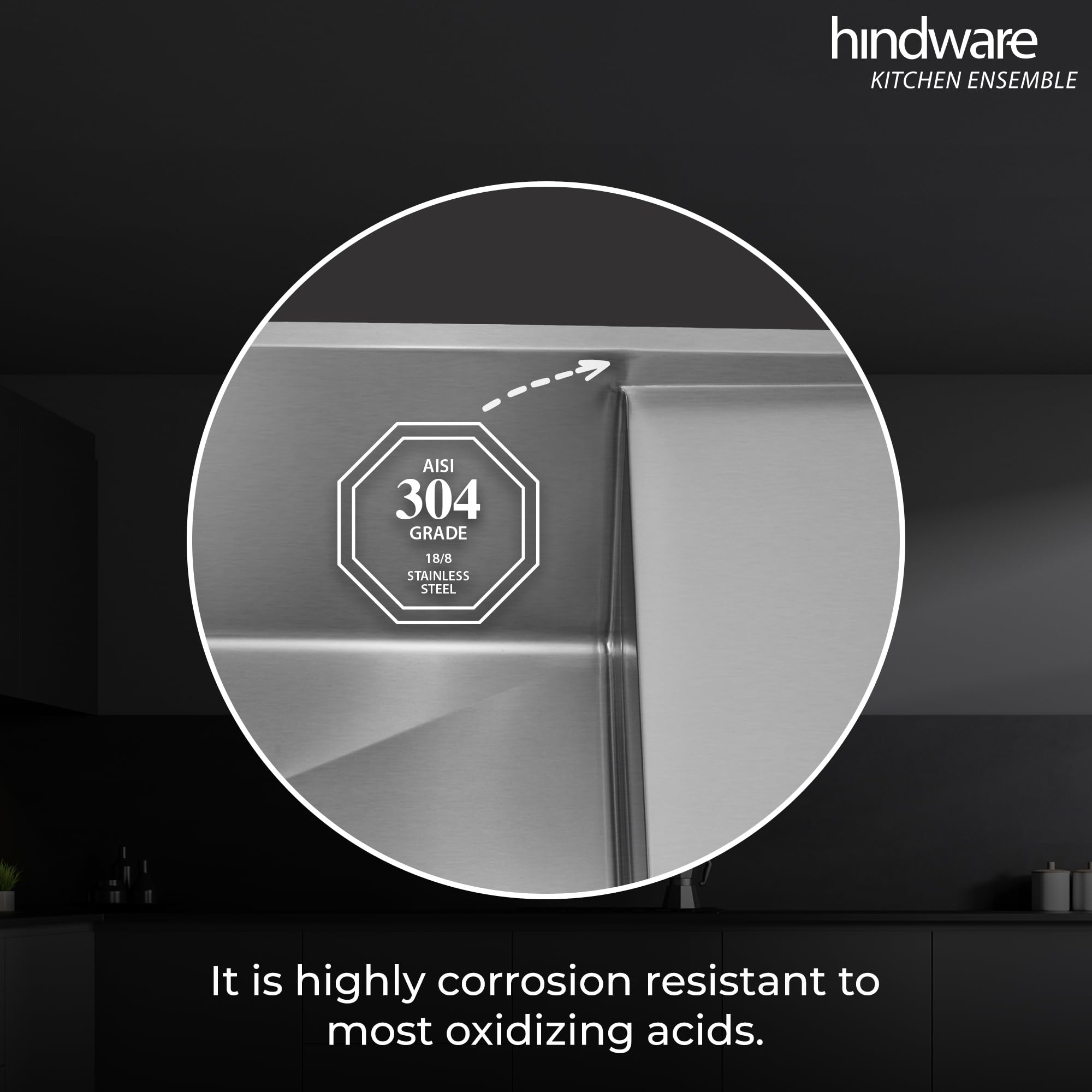 Hindware Kitchen Sink, Stainless Steel, Handmade Single Bowl Single Drain Board Kitchen Sink (Marino Neo 31x19x9)