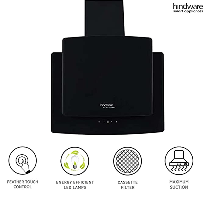 Hindware Wall and Ceiling Mounted Auto Clean 60 cm 1000 m3/h Black Chimney ( KYRA BLK 60 )