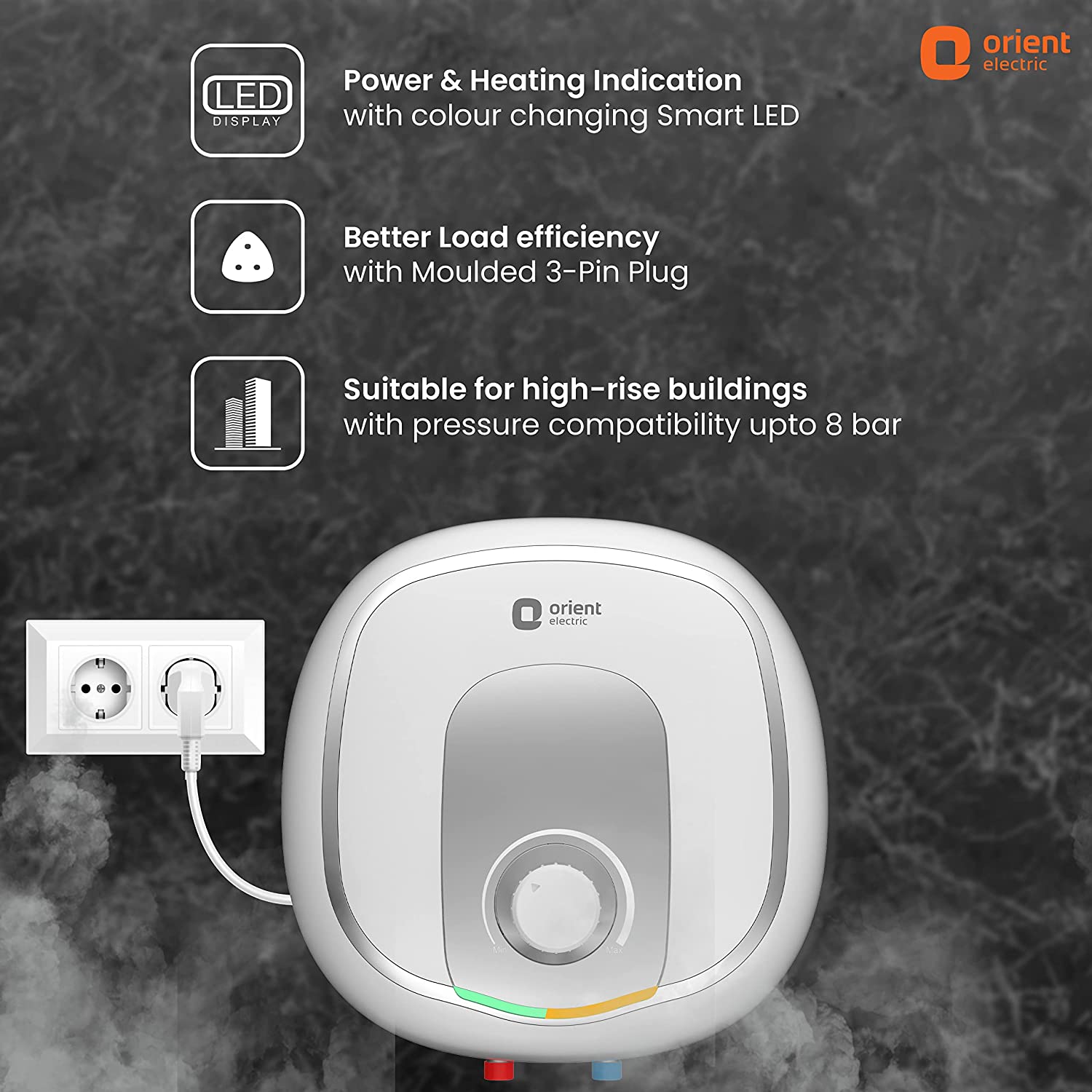 Orient Electric Aquator 25-Litre Vertical Storage Water Heater (Manual) | BEE 5 Star Energy Efficient 25 Litre Water Geyser | Glassline Tank | Suitable for High Rise Buildings | 7-year Warranty (White