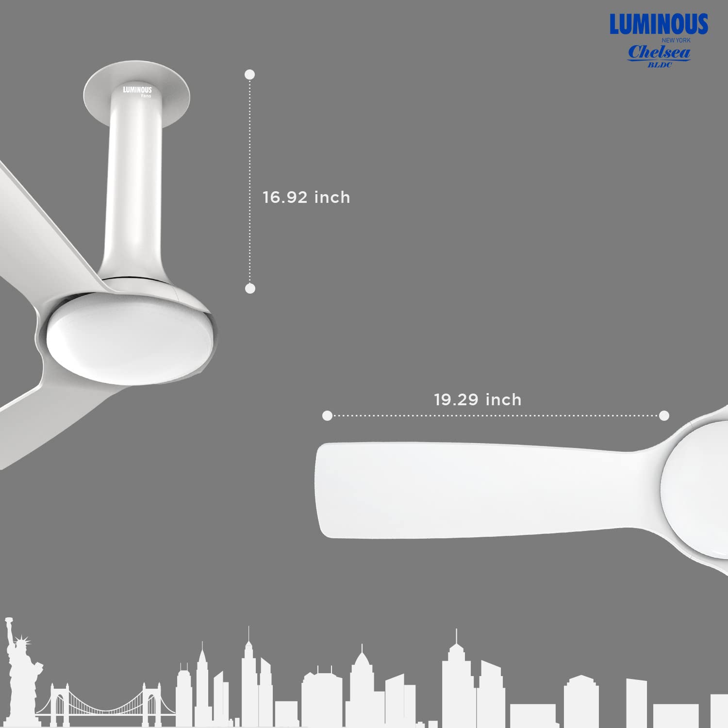 Luminous New York Chelsea 1200MM Ceiling Fan Pristine White F05NYCHLPRWH