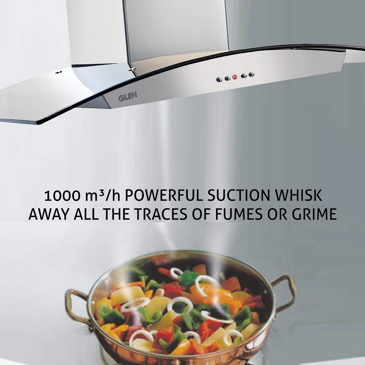 Glen 90cm 1000 m3/h Curved Glass Wall Mounted Chimney (6071 SS)