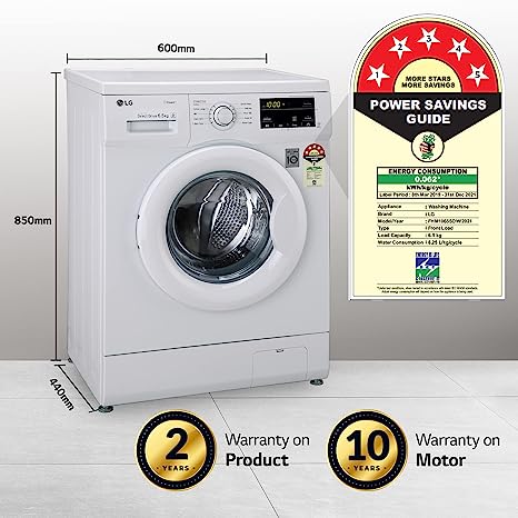 LG 6.5 Kg 5 Star Inverter Direct Drive Fully Automatic Front Load Washing Machine (FHM1065SDW, Steam Wash, In-Built Heater, Touch Panel, White)