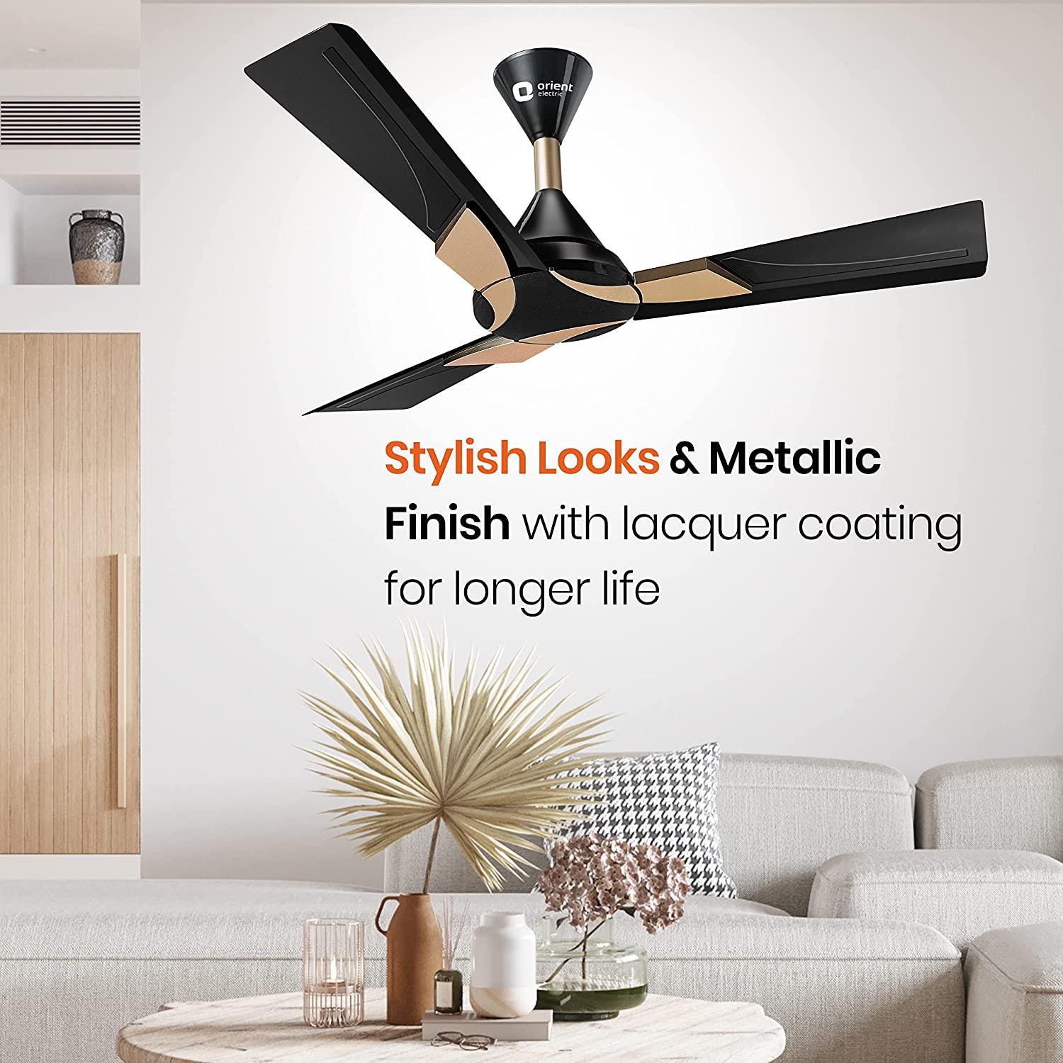 Orient Electric Wendy Ceiling Fan Metallic Black - Gold 48" 1200mm