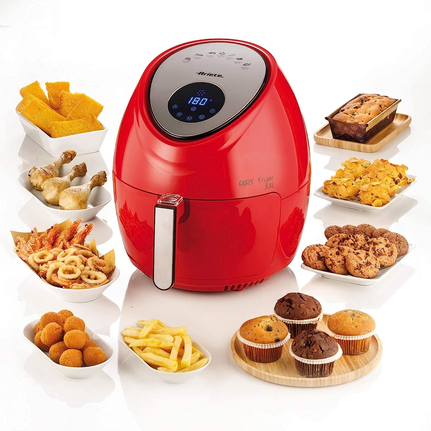 Ariete 4618, Airfryer max XXL, Air Fryer, 5.5 Liters, Fries Without Oil 2.5 kg of Chips, 1800 Watt, Red