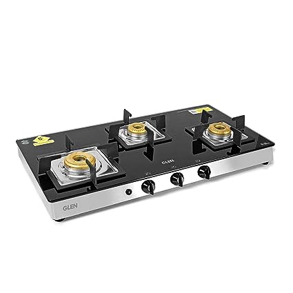 Glen 3 Burner Glass Cooktop 1038 SQ GT Forged Brass Burners