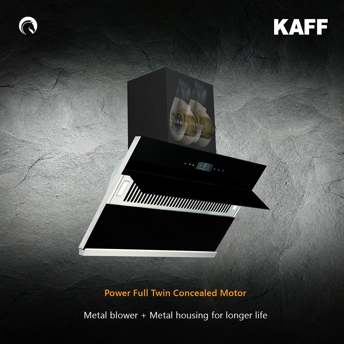 Kaff Albury DHC 90 chimney showing twin concealed motor with metal blower and housing