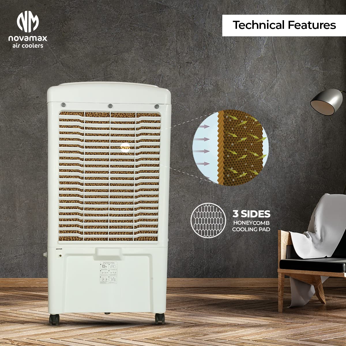 Novamax Supremo 80 L Heavy Duty Desert Air Cooler For Home/Office With Honeycomb Cooling & Auto Swing Technology, Powerful Air Throw & 3-Speed..