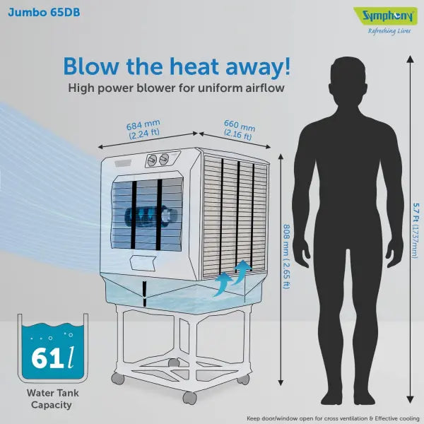 Symphony Jumbo 65 DB Desert Air Cooler 61-litres (White & Grey)