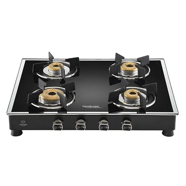Hindware Gas Stove VEGO 4 Brass Burner Manual Ignition Black