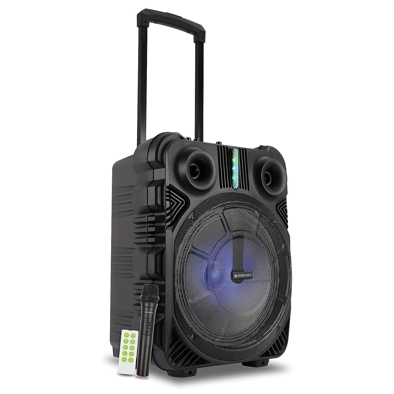 ZEBRONICS Zeb TRX211 Moving Monster Trolley Speaker with LED Display and Lights, 48W Supporting Bluetooth/USB/Micro SD/FM/AUX/Mic Input, Voice Recording Feature via Mic Input, Black