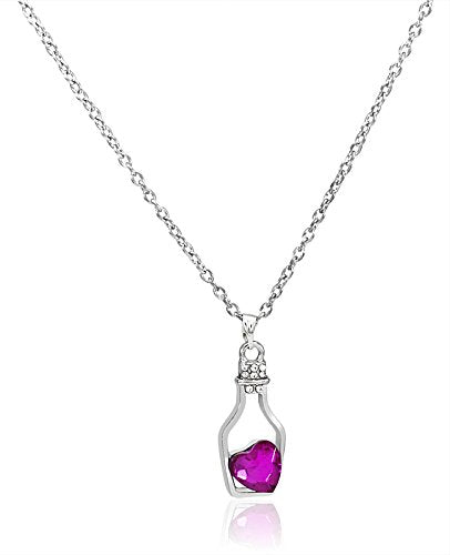 Giftipedia Sterling Silver Necklace with Purple Gemstone Pendant, 46 cm Length