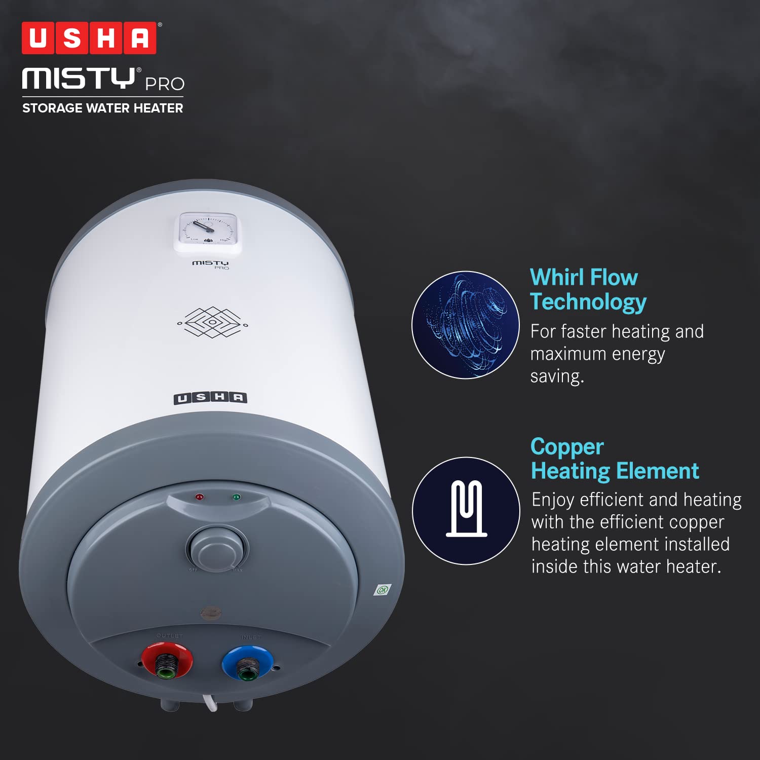 Usha Misty Pro 10 Litre 5 Star Water Heater Twinkling Grey