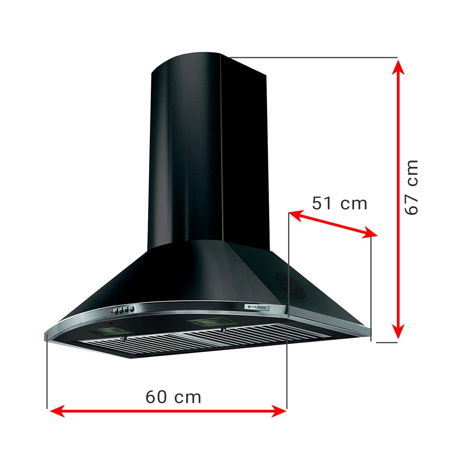 Faber 60 cm 1095 m³/HR Pyramid Kitchen Chimney (HOOD TENDER 3D BK T2S2 LTW 60, 2 Baffle Filters, Black)