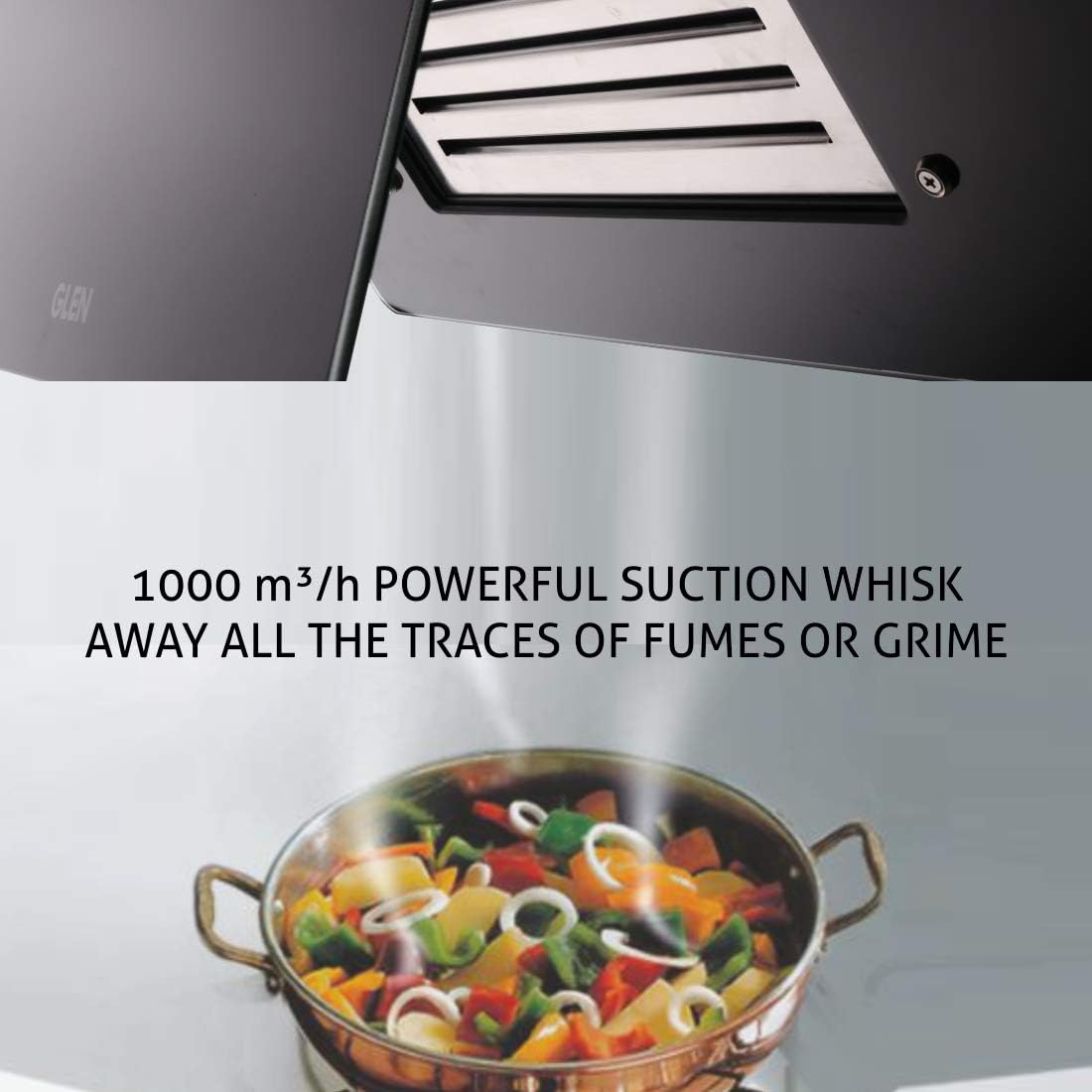 Glen 60 cm 1000 m3/hr Vertical Kitchen Chimney Baffle Filters Push Buttons (LYCA, Black)