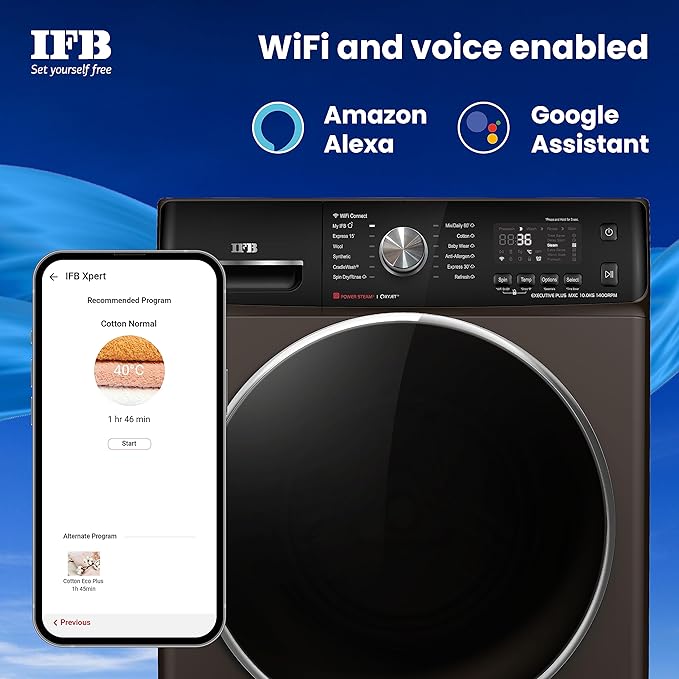 IFB 10 Kg 5 Star AI Eco Inverter Fully Automatic Front Load Washing Machines with Wifi (Executive Plus MXC 1014, 2023 Model, Mocha, Oxyjet™ 9 Swirl Wash