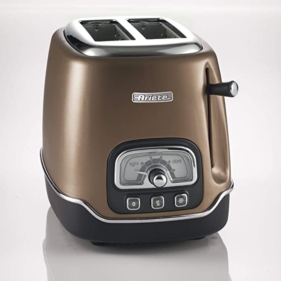 Ariete Tostapane Classica 158/38, Electric Toaster 2 Slices, Without Tongs, 815 W, 3 Functions, 6 Browning Levels, Bronze