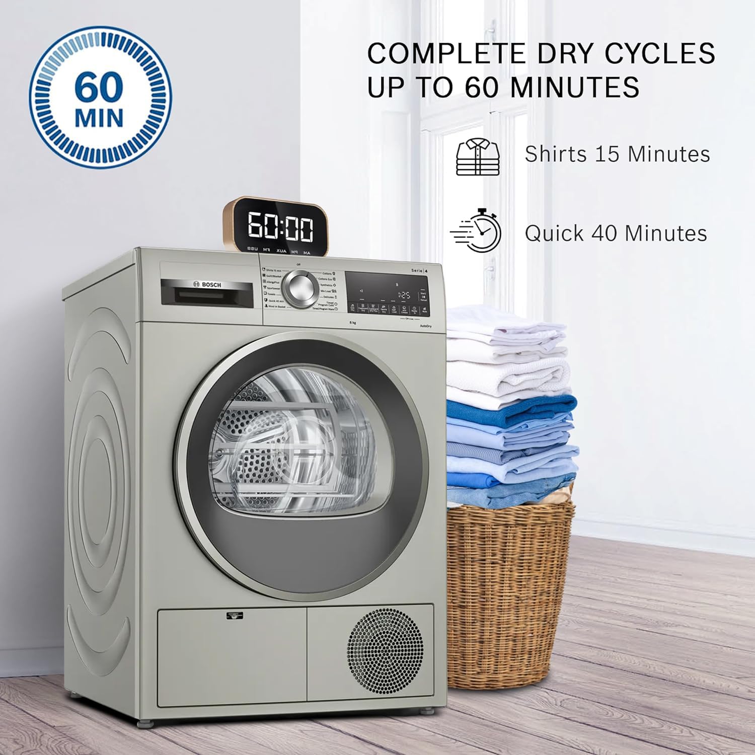 Bosch 8kg Front Load Condenser Tumble Dryer (WPG23108IN, 5 Drying Options, 14 Programs)