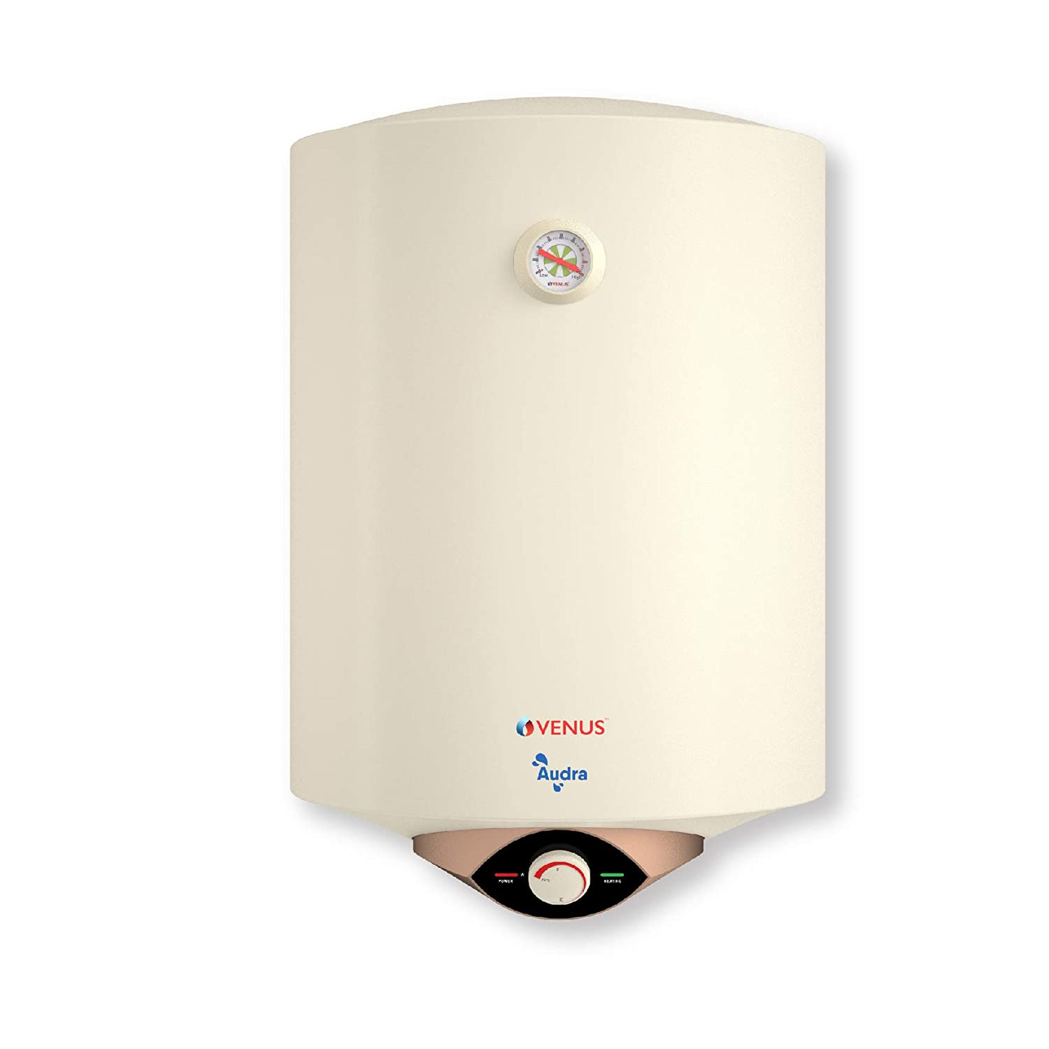 Venus Audra 15AV 15-Litre (Ivory) Water Heater, Porcelain Enamelled Glass Lined Tank, BEE Star Rating - 5 Stars:ISI, Free Flexible Hose