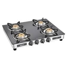 Sunflame Regal Glass Top 4 Burner Gas Stove, Manual Ignition, Black