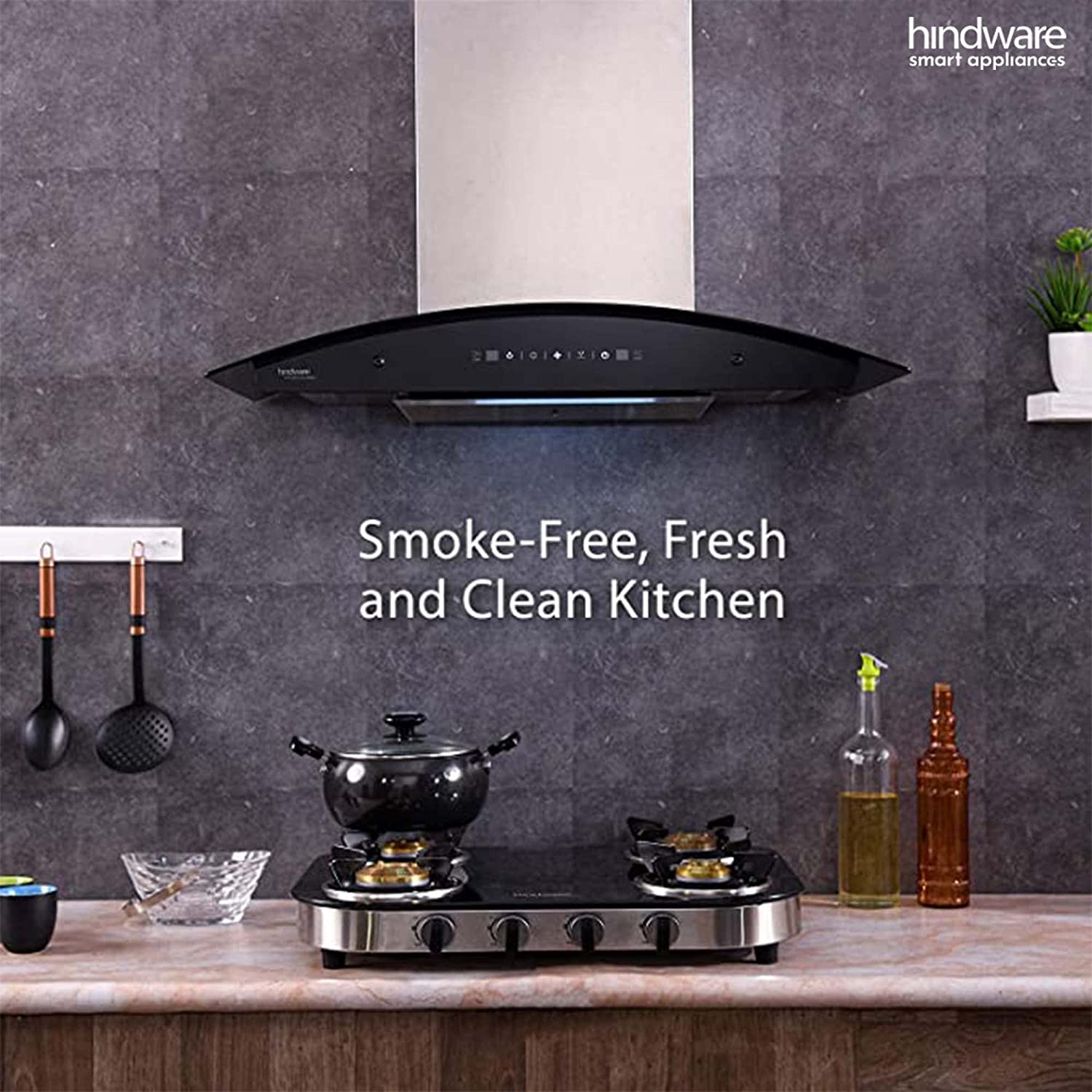 Hindware Auto Clean Kitchen Chimney Nadia 90 cm 1200 m/hr Filterless with MS and Touch Control (Inox, C100219)