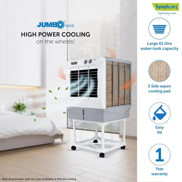 Symphony Jumbo 65 DB Desert Air Cooler 61-litres (White & Grey)